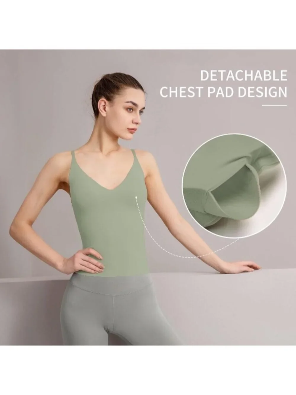 Women's Light Green Fit Camisole with Built in Bra - Spaghetti Straps Camis Tank